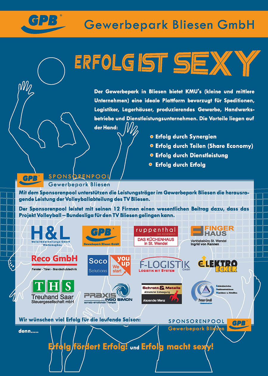 Gewerbepark Bliesen GmbH sponsort TV Bliesen Volleyball